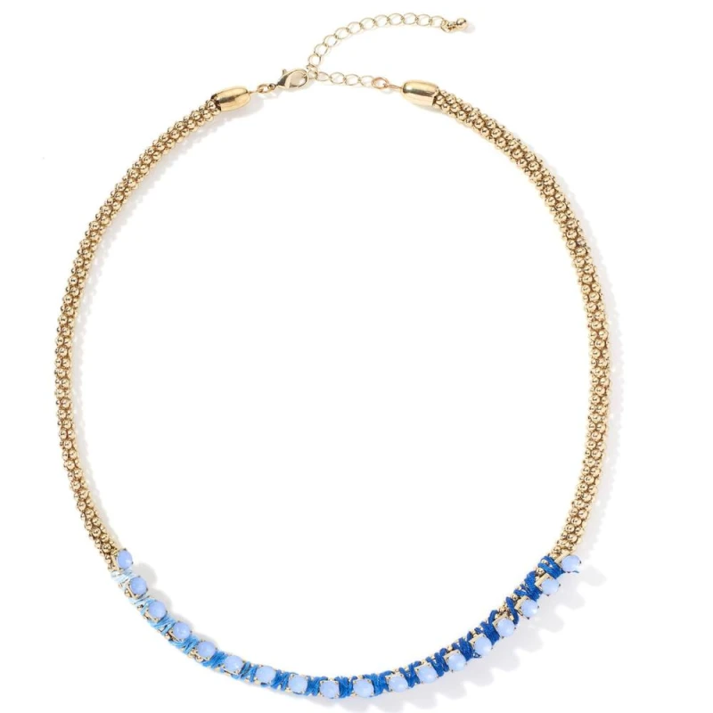 Image of The Fine Collective Womens Gold Tone Peacock Blue Boho Necklace Size: 19" Gold Female 19"