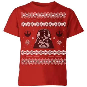 Image of Star Wars Darth Vader Knit Kids Christmas T-Shirt - Red - 3-4 Years