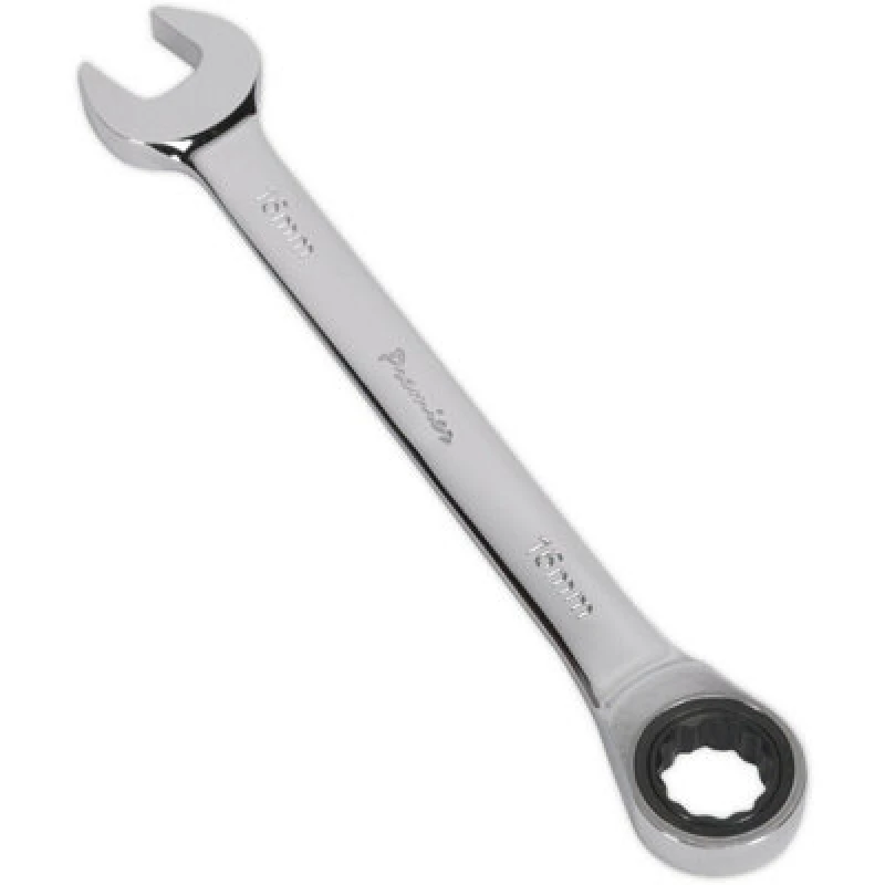 Image of Loops 16mm Ratchet Combination Spanner - Chrome Vanadium Steel - 72 Tooth Ratchet Ring Metallics