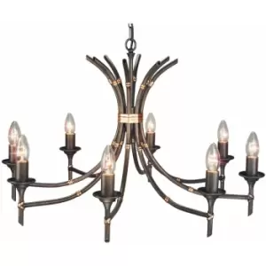 Image of 8 Bulb Chandelier LIght Tied Bamboo Canes Style Bronze Patina LED E14 60W