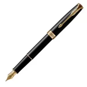 Image of Parker Sonnet Black Lacquer Gold Trim Fountain Pen MEDIUM - Medium Nib