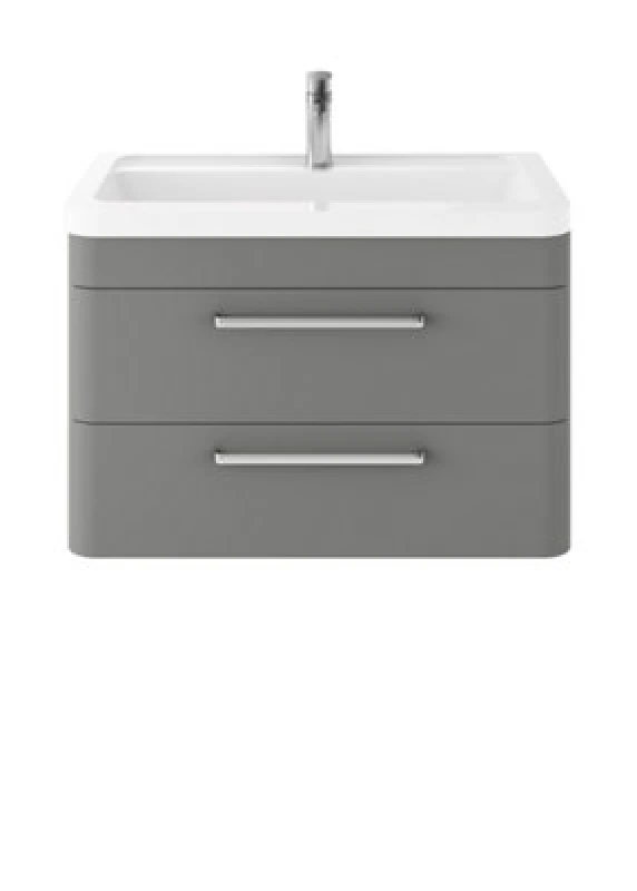 Image of Nuie Hudson Reed Solar Wall Hung Vanity Unit With Ceramic Basin, Modern 2 Drawer Bathroom Sink Vanity Unit In Cool Grey, 800mm
