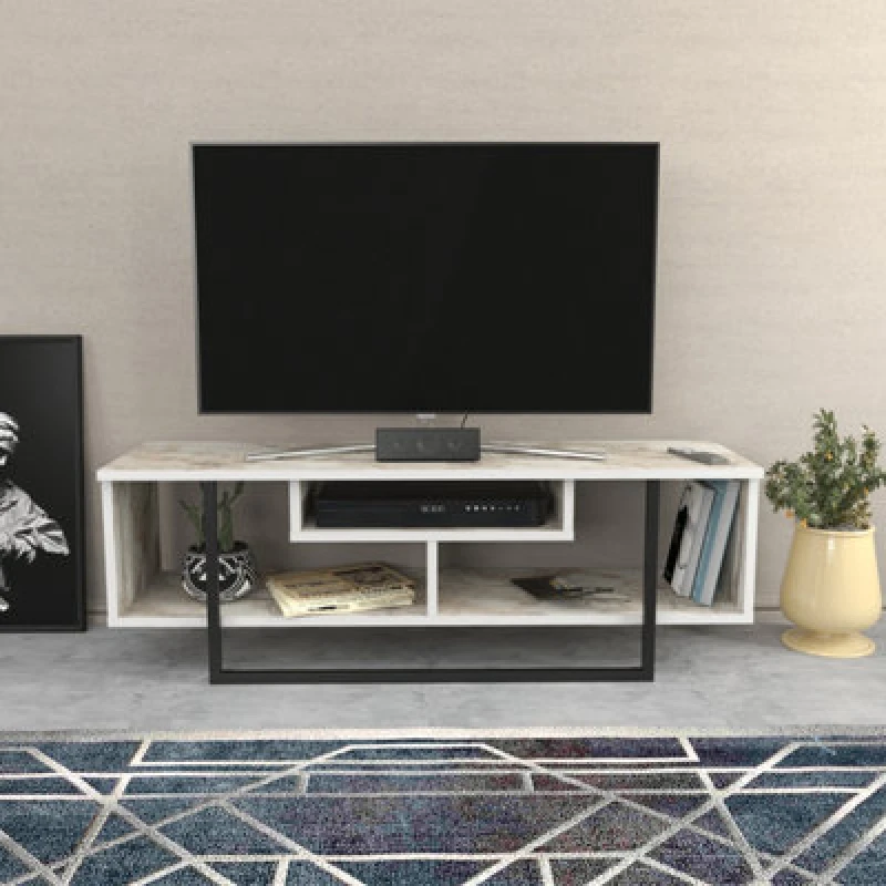 Image of Decorotika Astona TV Stand TV Unit For Tvs Up To 55" White Marble Effect And Black