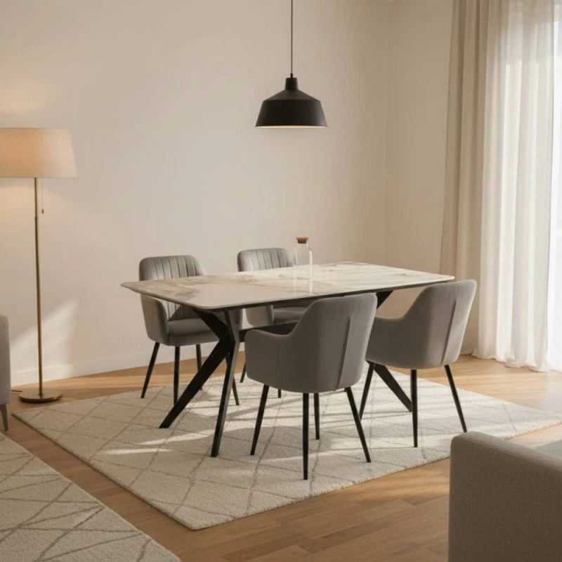 Image of Outdoor Living San Diego Marble Top Dining Table with Charlotte Velvet Chairs - Grey Grey Unisex