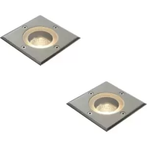 Image of 2 PACK Marine Grade IP65 Square Ground Light - 50W GU10 - Stainless Steel