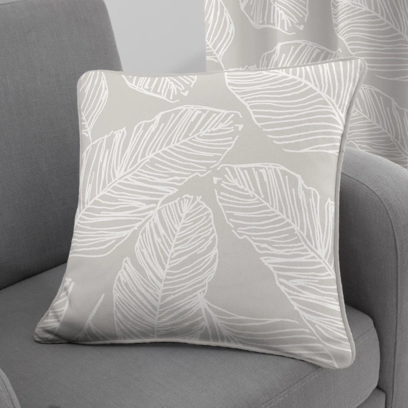Image of Fusion 'Matteo' Hand Drawn Leaf Print Filled Cushion 100% Cotton Natural