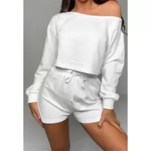 Image of Missguided Cropped Sweatshirt and Runner Shorts Co Ord Set - White
