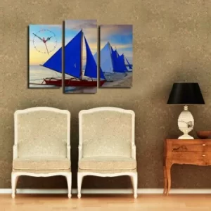 Image of 3PATCS-7 Multicolor Decorative Canvas Wall Clock (3 Pieces)