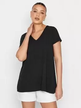 Image of Long Tall Sally Black Rib V Neck Swing Top, Black, Size 14, Women