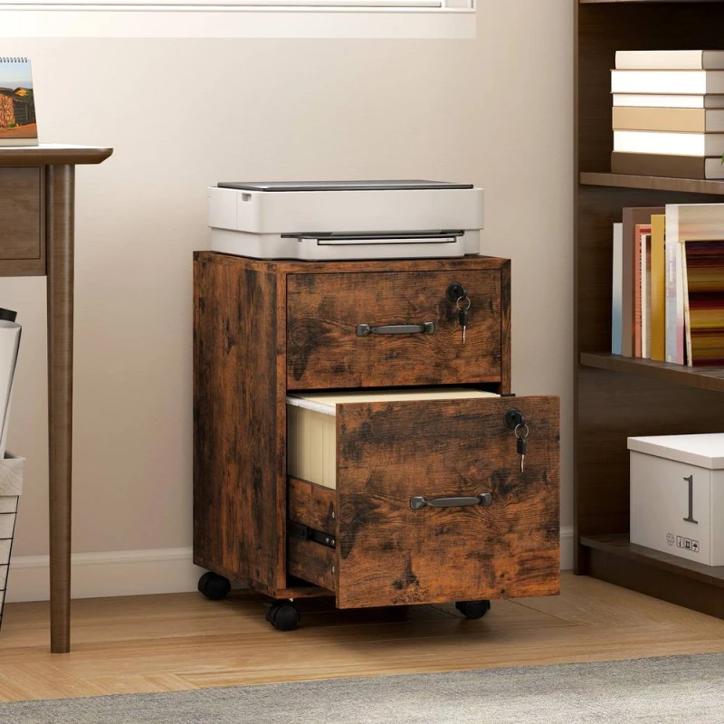 Image of HOMCOM Roll File Cabinet with Drawer, Organiser Letter Size, Rustic Brown Brown Unisex