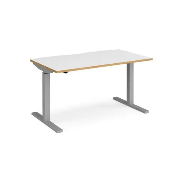 Image of Elev8 Height Adjustable Desk Rectangular Desk 1400mm White/Oak Tops With Silver Frames 800mm Depth Elev8 Mono White/Oak EVM-1400-S-WO