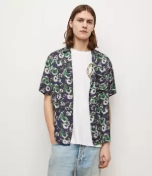 Image of AllSaints Mens Florax Floral Print Shirt, Jet Black, Size: XL