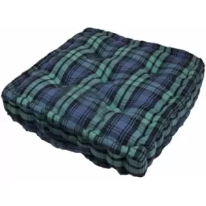 Image of Homescapes - Cotton Black Watch Tartan Floor Cushion, 50 x 50cm - Blue