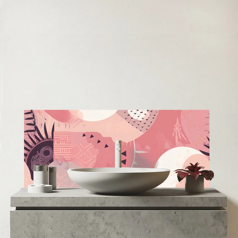 Image of Warren Reed - Designer Abstract Pink White Glass Bathroom Splashback Pink Unisex