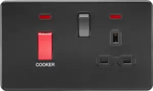 Image of KnightsBridge Screwless 45A DP switch and 13A switched socket with neons - matt Black with Black insert