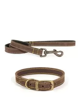 Image of Ancol Timberwolf Leather Collar Sable 45-54Cm Size 6 And Timberwolf Leather Lead Sable 1Mx19Mm