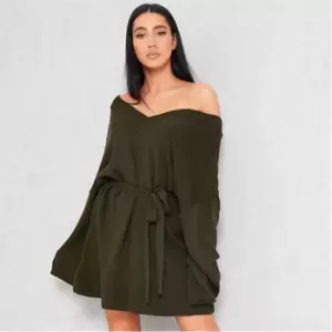 Image of I Saw It First V Neck Oversized Belted Mini Dress - Green