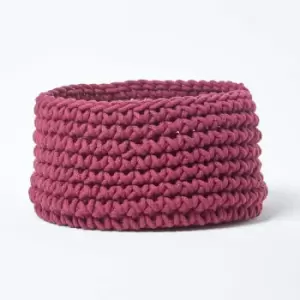 Image of Homescapes - Plum Cotton Knitted Round Storage Basket, 37 x 21cm - Plum