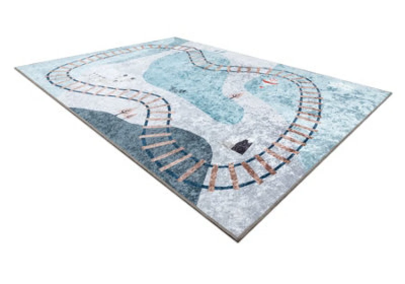 Image of RugsX Junior 52243.801 Washing Carpet Train Tracks For Children Anti Slip - 80X150 Cm