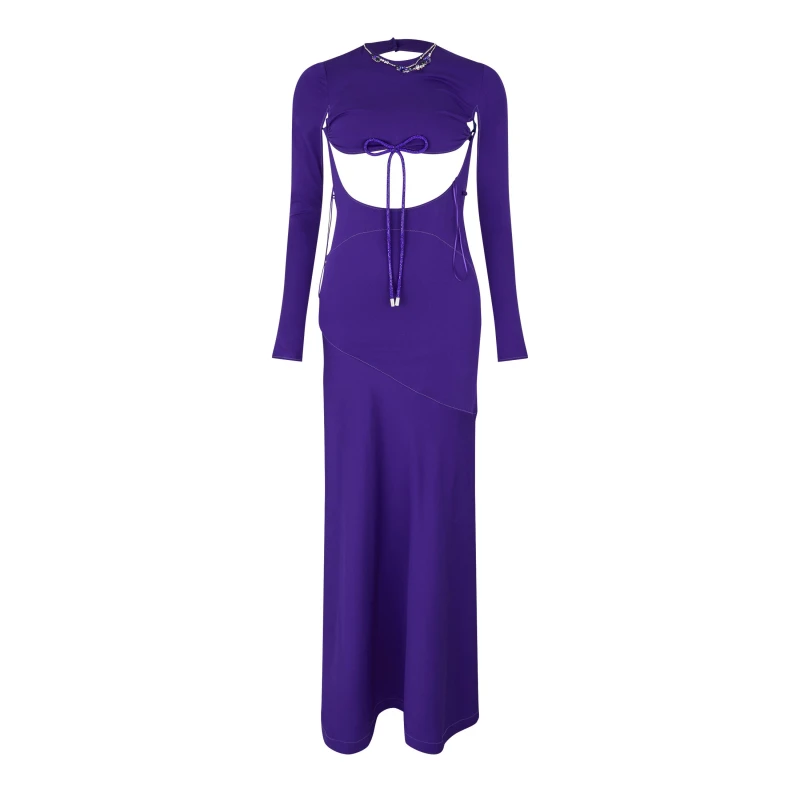 Image of Off White Womens Glam Embr Sporty Long A Line Dress Purple female 6 (2XS)