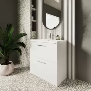 Image of Nuie Arno Floor Standing 2-Drawer Vanity Unit with Basin-2 800mm Wide - Gloss White