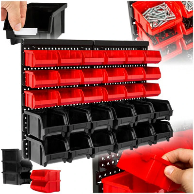 Image of Tectake Shelving Storage Boxes Small Parts Rack 12 Large 18 Medium Compartments - Per Piece - Black