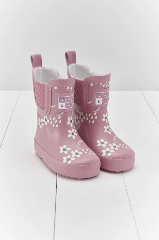 Image of Grass & Air Womens Floral Shortie Welly Boot in Pink Size: 5 Pink Female 5