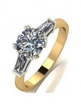 Image of Moissanite 9Ct Gold 6.5Mm Round Brilliant Solitare Ring With Baguette Set Shoulders