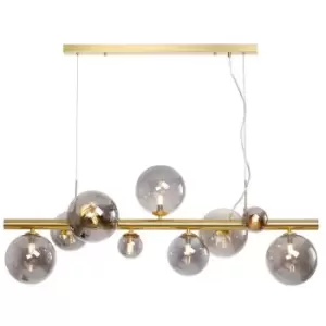 Image of Luminosa Segal Linear Ceiling Pendant, 9 Light G9, Satin Gold, Smoke Plated Glass