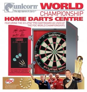 Image of Unicorn World Championship Dartboard Cabinet and Darts.
