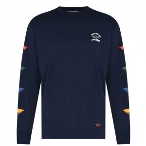 Image of PAUL AND SHARK Archivio Long Sleeve Back Logo T Shirt - Navy