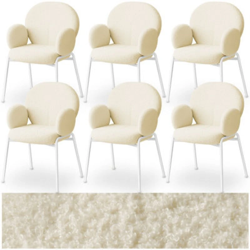 Image of Tectake Set Of 6 Dining Chair - Boucle Cover, Plush Padding, High Backrest - Cream