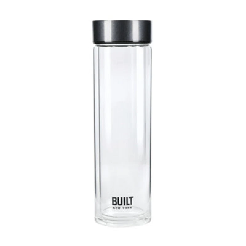 Image of BUILT New York Tiempo Glass Drinks Bottle, Charcoal, 450ml Charcoal unisex