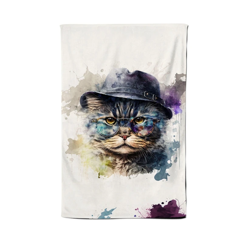 Image of Warren Reed - Designer Selkirk Rex Cat Splashart Tea Towel Multicolor Unisex