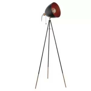 Image of Tripod Floor Lamp Light Black & Copper Shade 1 x 60W E27 Bulb Standard