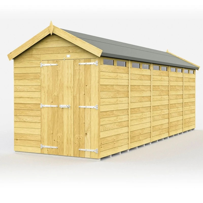 Image of Buttercup Farm 6 x 20 Feet Apex Security Shed - Double Door - L590 x W175 x H217cm in Brown Brown Unisex