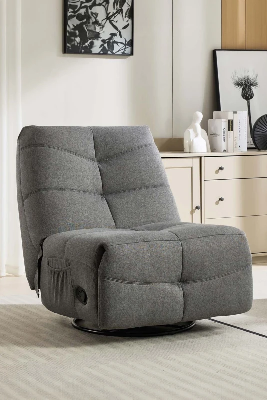 Image of More4homes Austin Grey Fabric Swivel Rocking Manual Recliner Chair, Grey 5055744835680