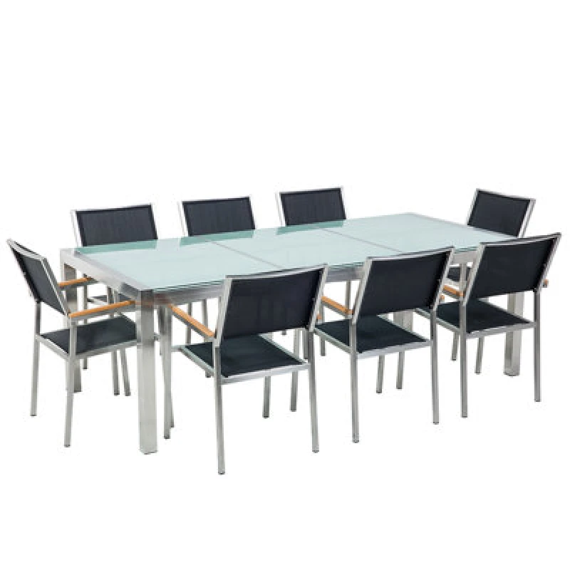Image of Beliani Garden Dining Set 8 Seater Grosseto Cracked Glass Transparent/ Black