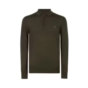 Image of AllSaints AllSaints Merino Long Sleeve Polo Shirt Mens - Green