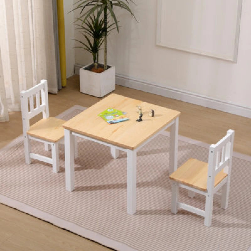 Image of Furniturehmd Kids Table And Chair Set, Nursery Sets,solid Pine Wood,white And Natural Color