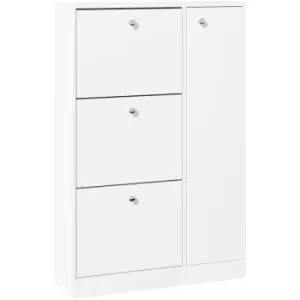 Image of 4 Compartment Shoe Storage Cabinet w/ Shelves Footwear Home Office Stylish Unit Anti-Tipping Child Pet Safety Bedroom Hallway - White - Homcom