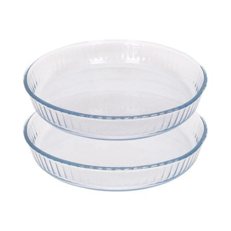 Image of Argon Tableware Optical Round Glass Oven Dishes - 26Cm X 26Cm - Pack Of 2