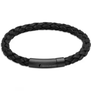 Image of Unique & Co. Black Leather Bracelet with Matte Black Plated Steel Clasp