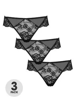 Image of Ann Summers Knickers Sexy Lace Planet 3 Pack Brazilian - Black, Size 14, Women
