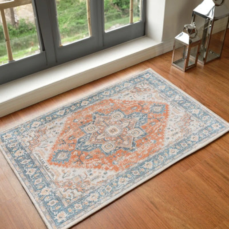 Image of Livabliss Machine Washable Oriental Boho Burnt Orange River Area Rug 66 X 115cm - Easy Care, Non Shedding, Ideal For Living Room & Bedroom