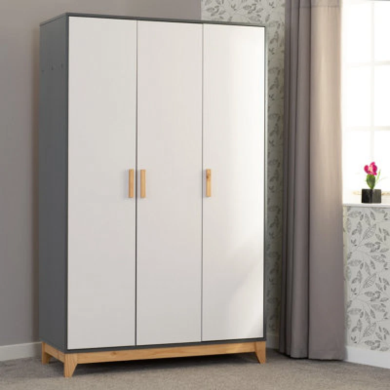 Image of Seconique Cleveland Grey and White 3 Door Triple Wardrobe