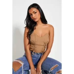 Image of I Saw It First Woven Lace Up Bandeau Corset Top - Brown