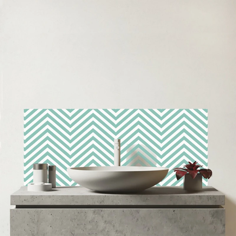 Image of Warren Reed - Designer Geometric Chevron Pattern Glass Bathroom Splashback in Green Green Unisex