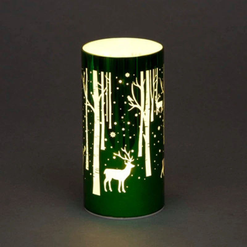 Image of Shatchi 18cm Christmas Decorated Vase Table Deer Scene Green Green