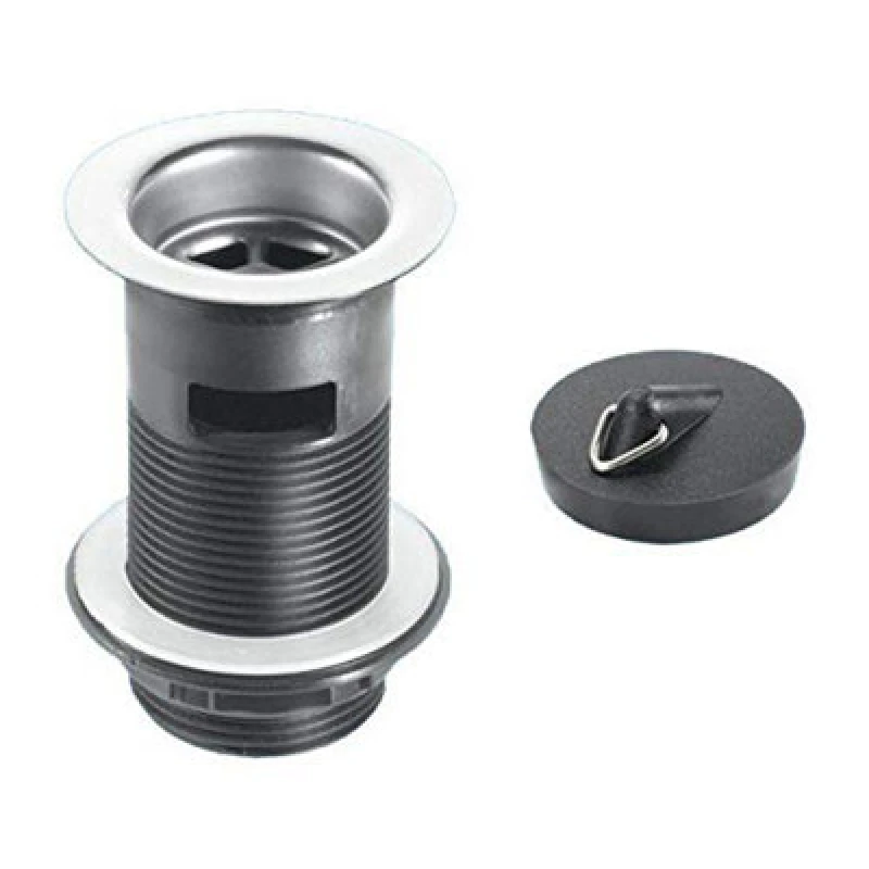 Image of McAlpine BSW12T 1.25" Black Plastic Slotted Basin Waste - Backnut Model: 60mm Stainless Steel Flange x 3.5" Tail with Black PVC Plug Black